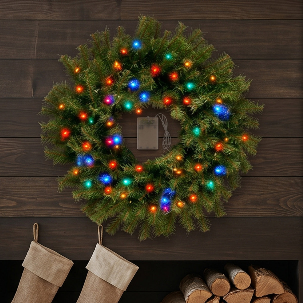 Pre-Lit Norwood Fir Wreath with Multicolor LED Lights, 24 Inch (Battery Operated)