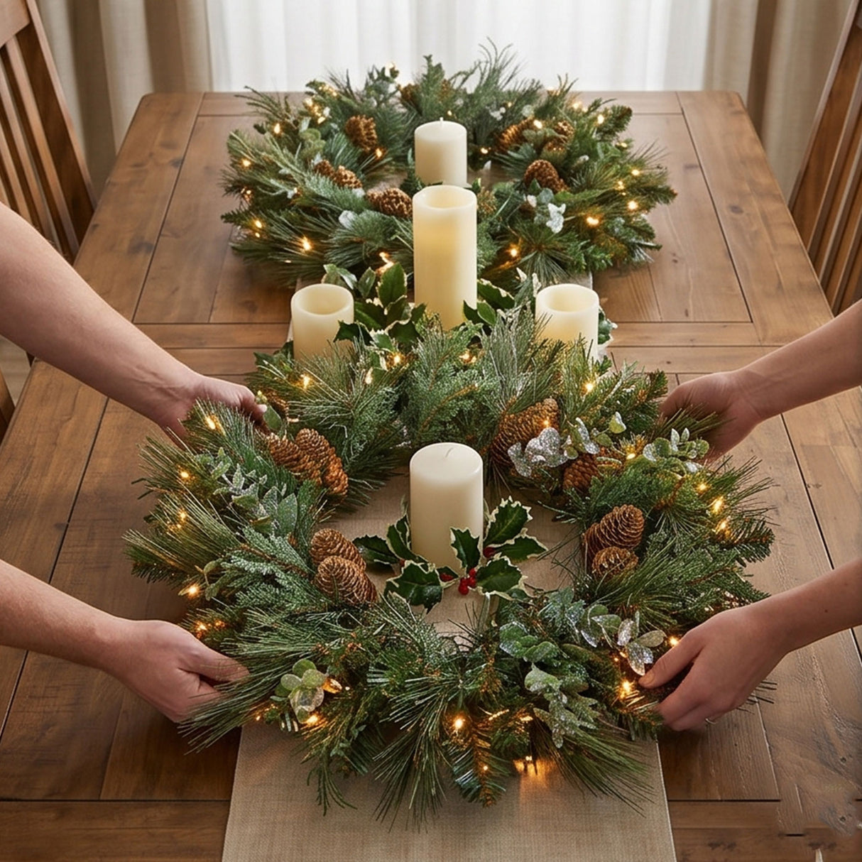 Pre-Lit North Conway Christmas Wreath with Clear Lights & Eucalyptus, 30 Inch
