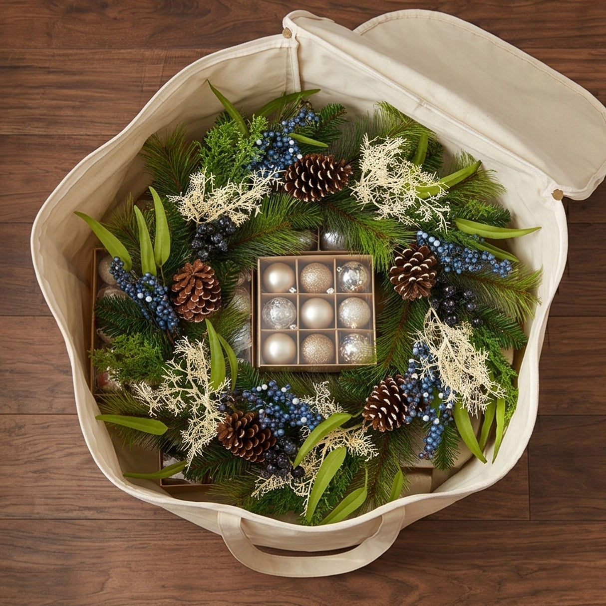 Blueberry Fields Christmas Wreath with Pinecones & Berries, 24 Inch Holiday Decor