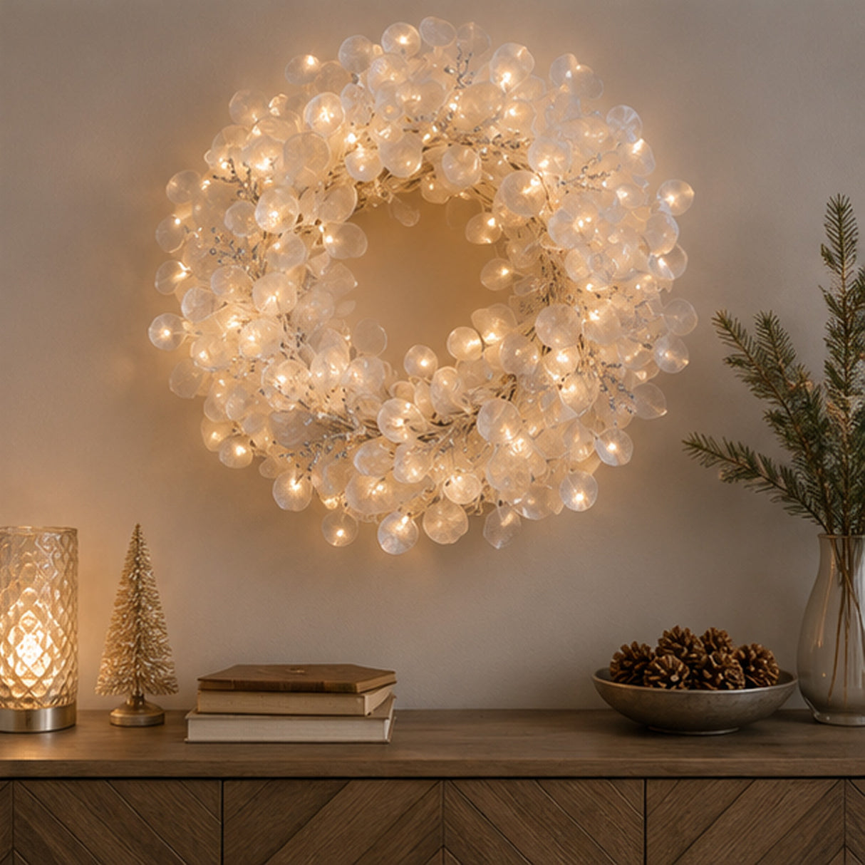 Winter Frost White Wreath with Gem Accents, 24 Inch Holiday Decor
