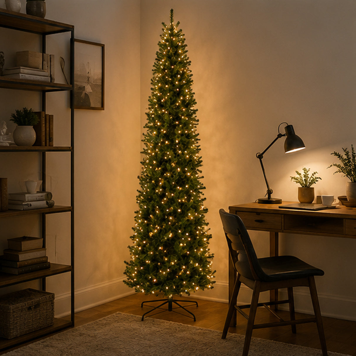 10ft Pre-Lit Kingswood Fir Pencil Slim Christmas Tree with Clear Lights