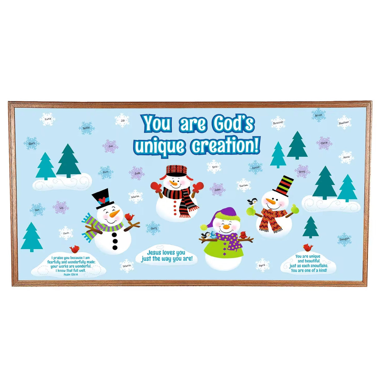 God Made Me Unique Snowman Classroom Bulletin Board Set 65 Pc