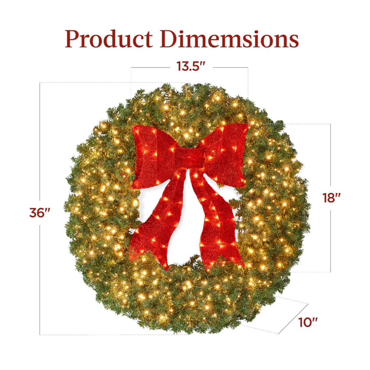 Pre Lit Artificial Fir Christmas Wreath with Red Bow LED Lights