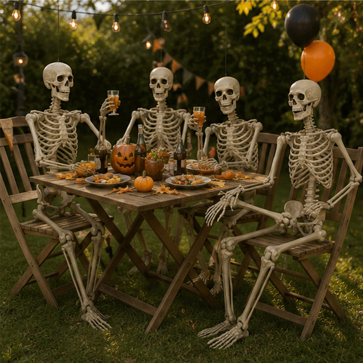 5 ft Life Size Posable Skeleton Halloween Decorations – 4 Pc Set