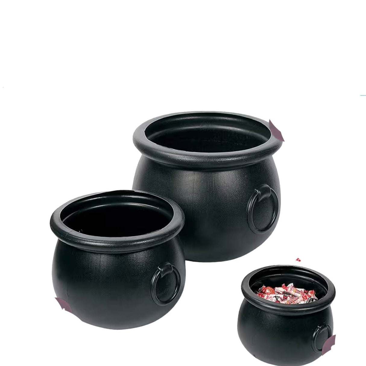 8"–16" Black Cauldrons Plastic Halloween Decorations – 3 Pc Set