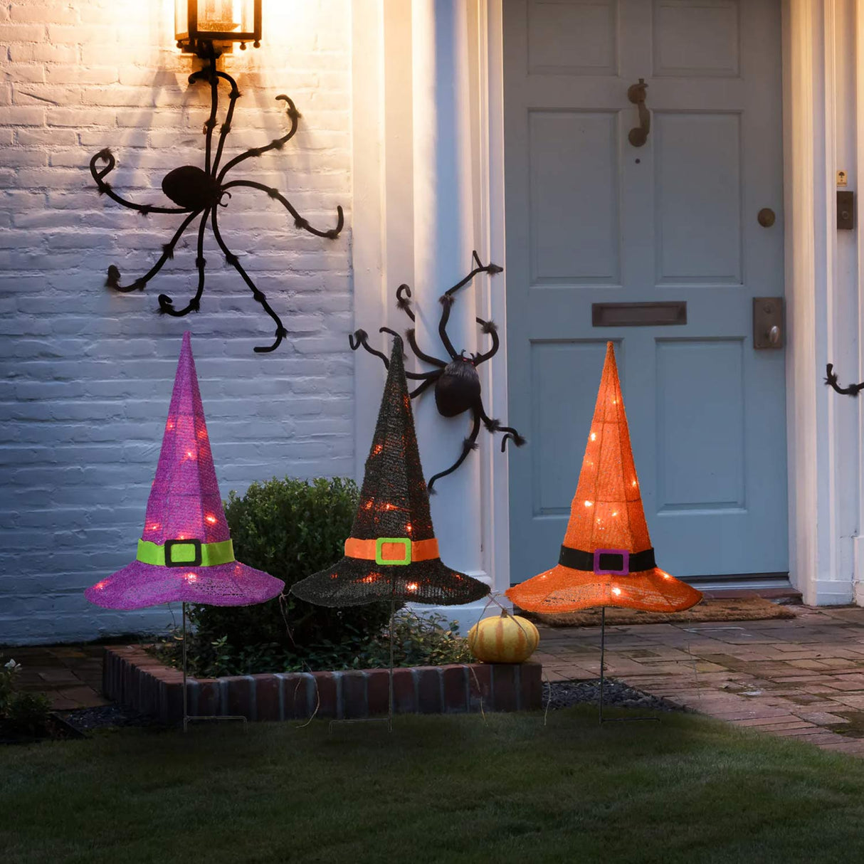 Halloween Orange, Black and Purple Witch's Hat Garden Stakes with LED Lights