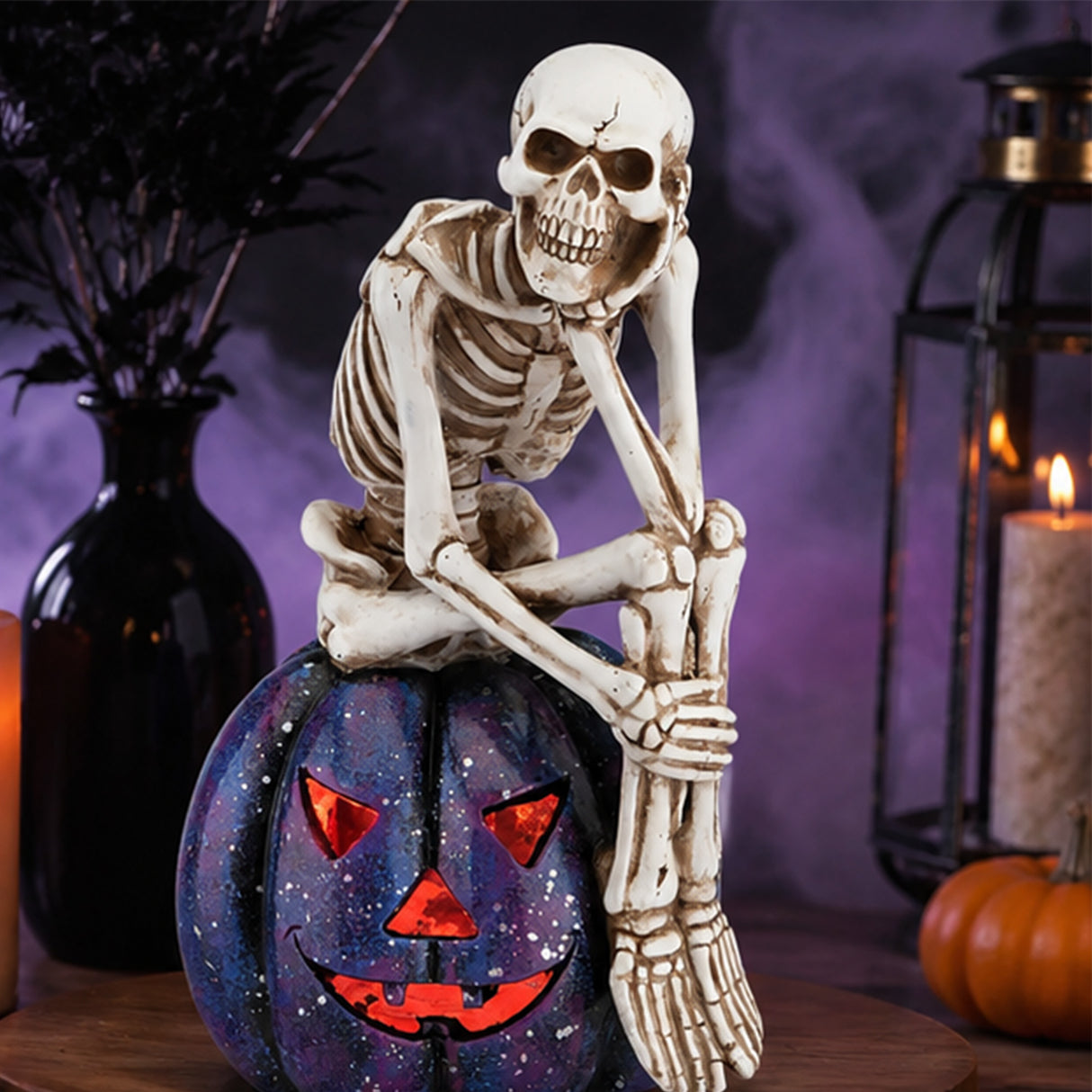11IN Skeleton on Purple Galaxy Jack O Lantern LED Halloween Decor
