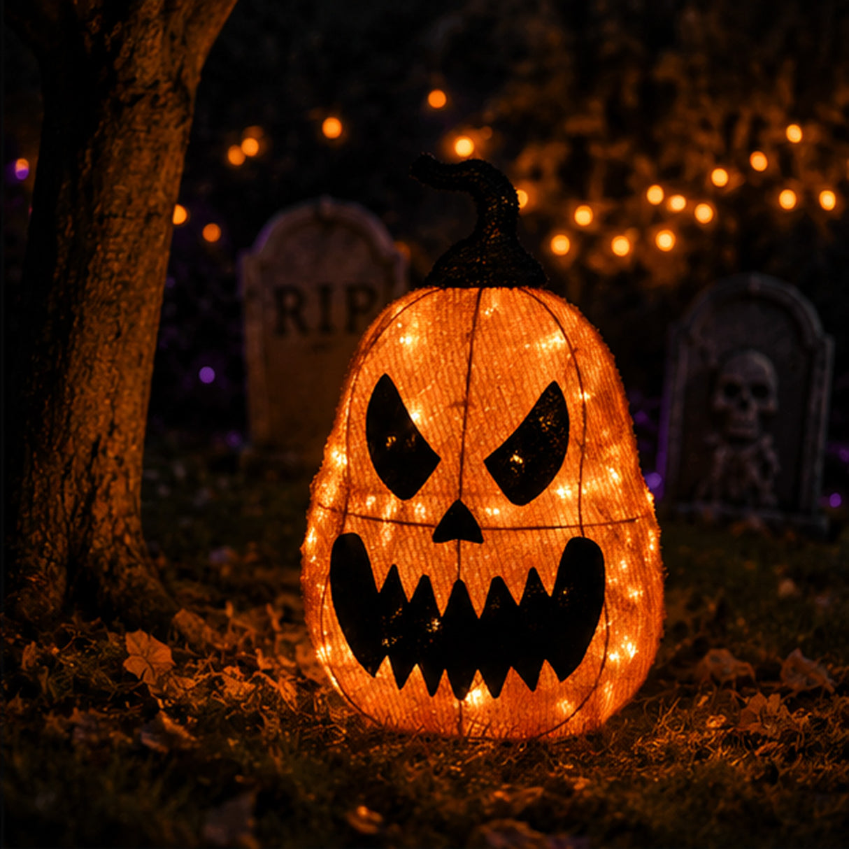 16IN Pre-Lit Scary Jack-O-Lantern Outdoor Halloween LED Decoration