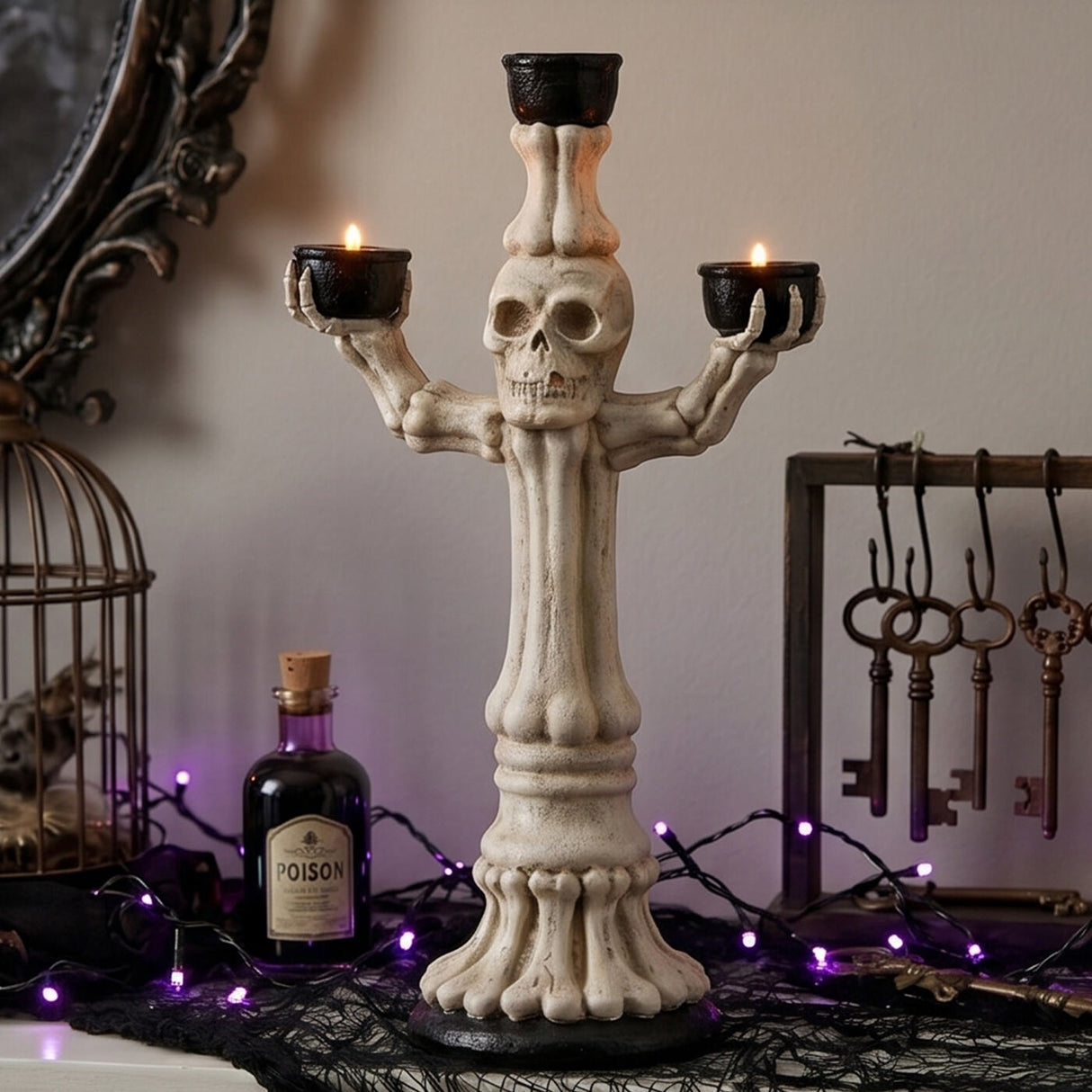 12 in Skeleton Candelabra Halloween Candle Holder Decor