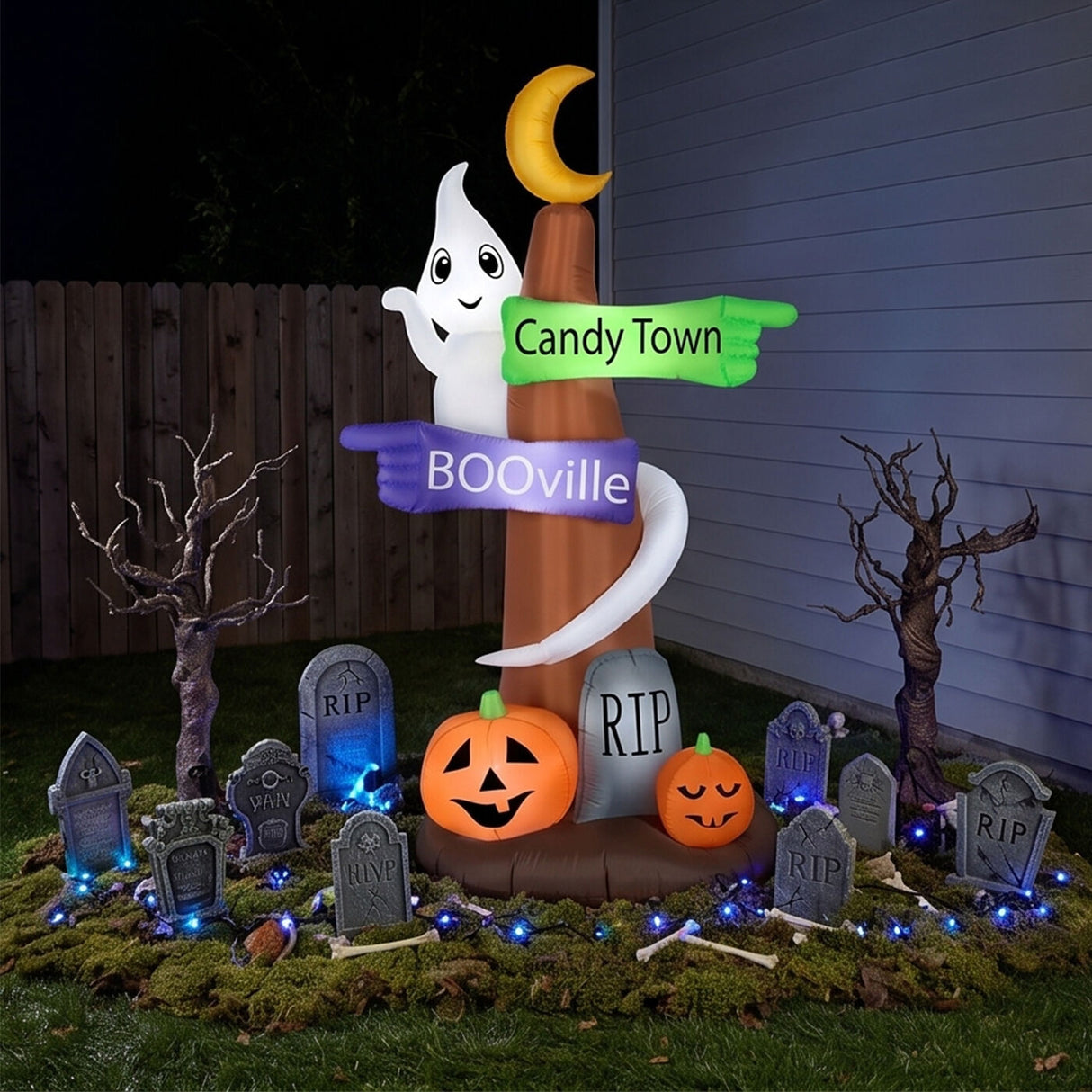 8 ft Halloween Ghost Signpost Inflatable LED Yard Decoration Plug In