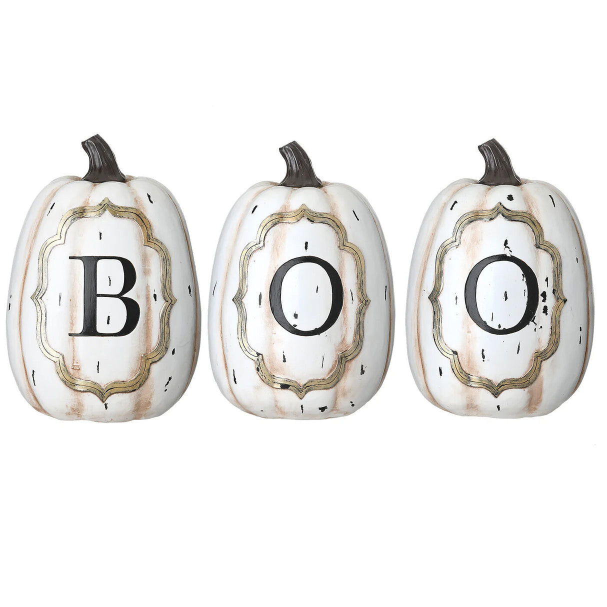 13 in White Pumpkin BOO Sign Halloween Tabletop Decor Set
