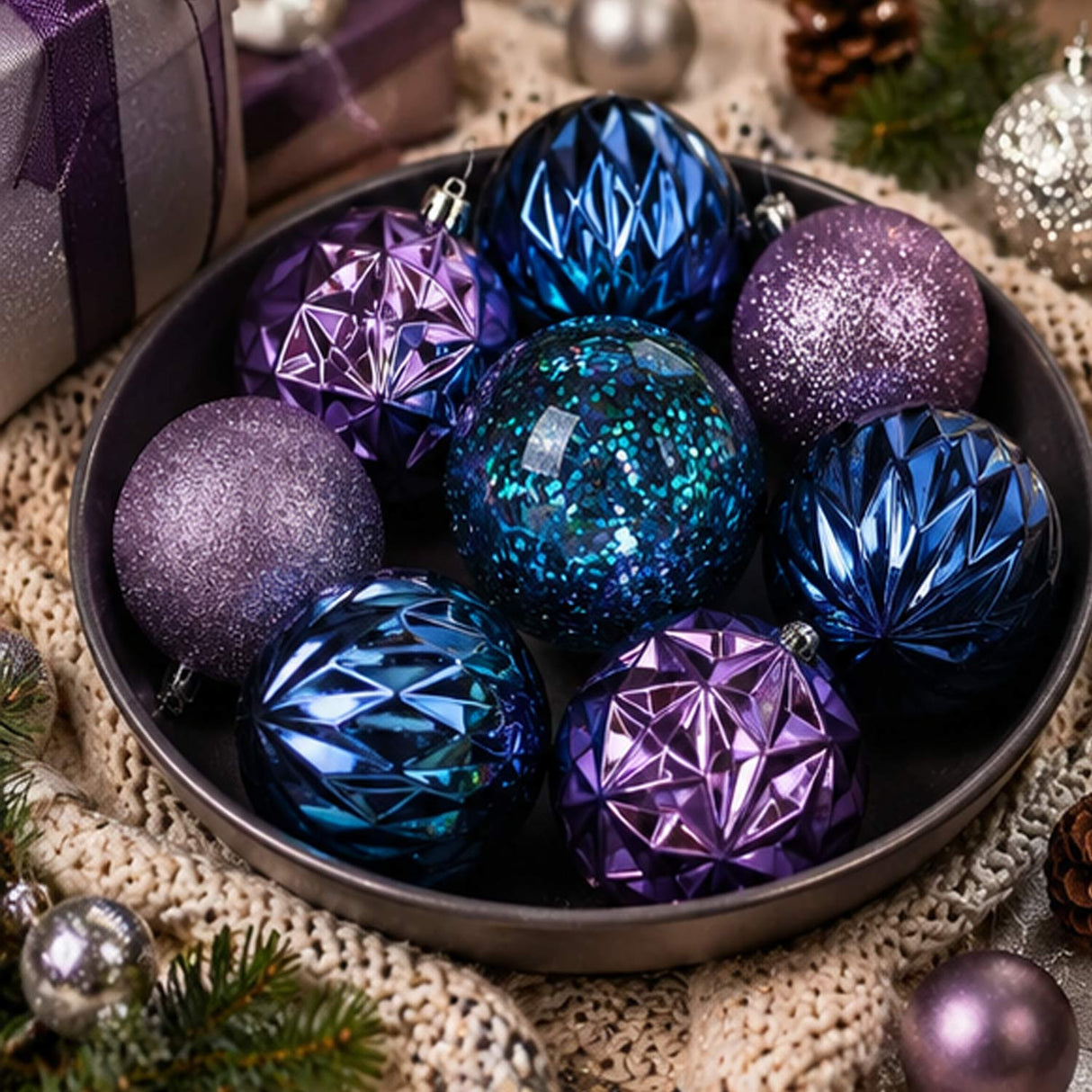 13 Inc. Blue Lavender Christmas Ball Decor Set