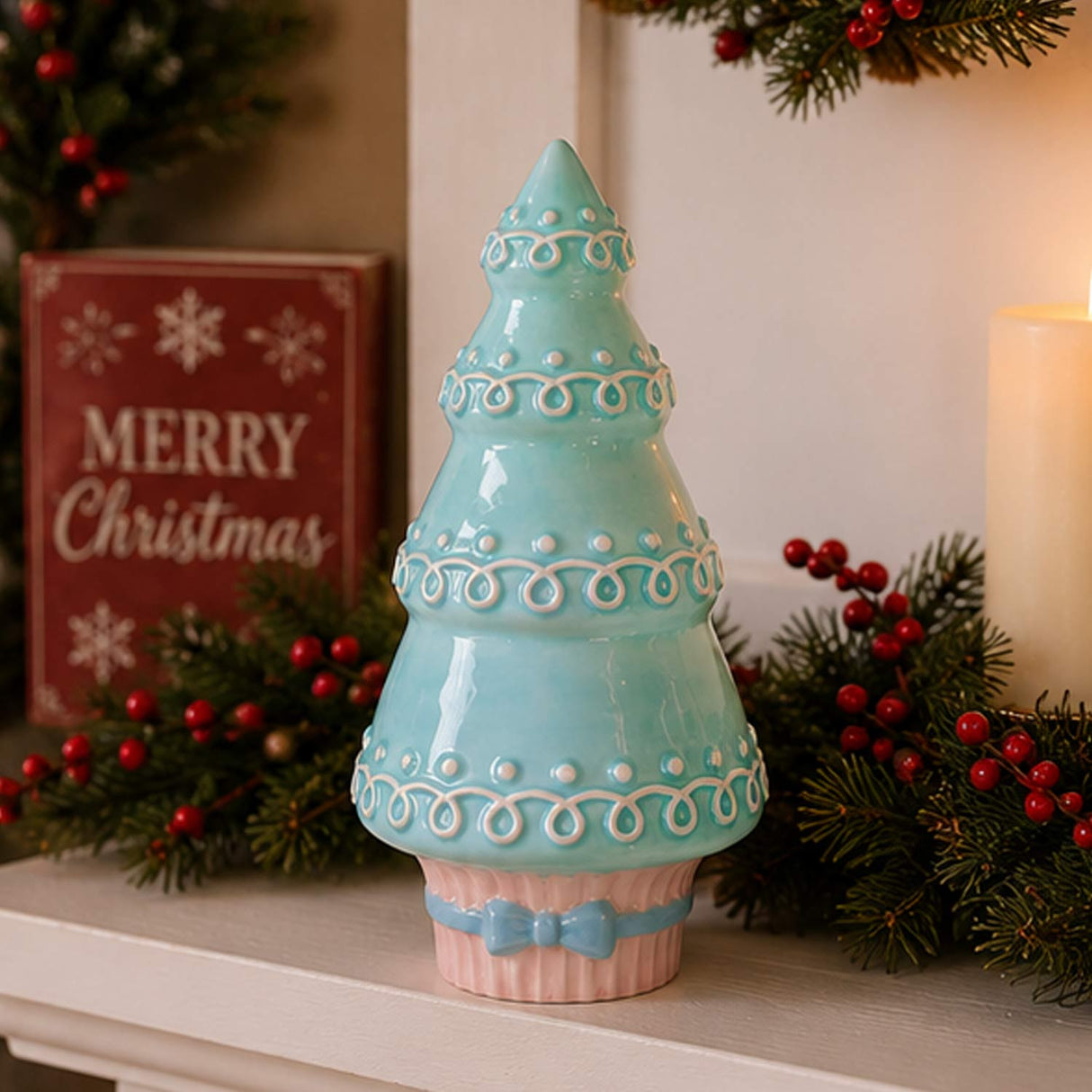 8.5IN Christmas Tree Cupcake Ceramic Table Decor