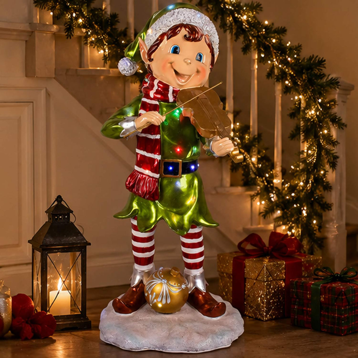 36IN Fiddle Playing Pixie Elf with Multicolor LED Lights Christmas Outdoor Plug-In Decoration