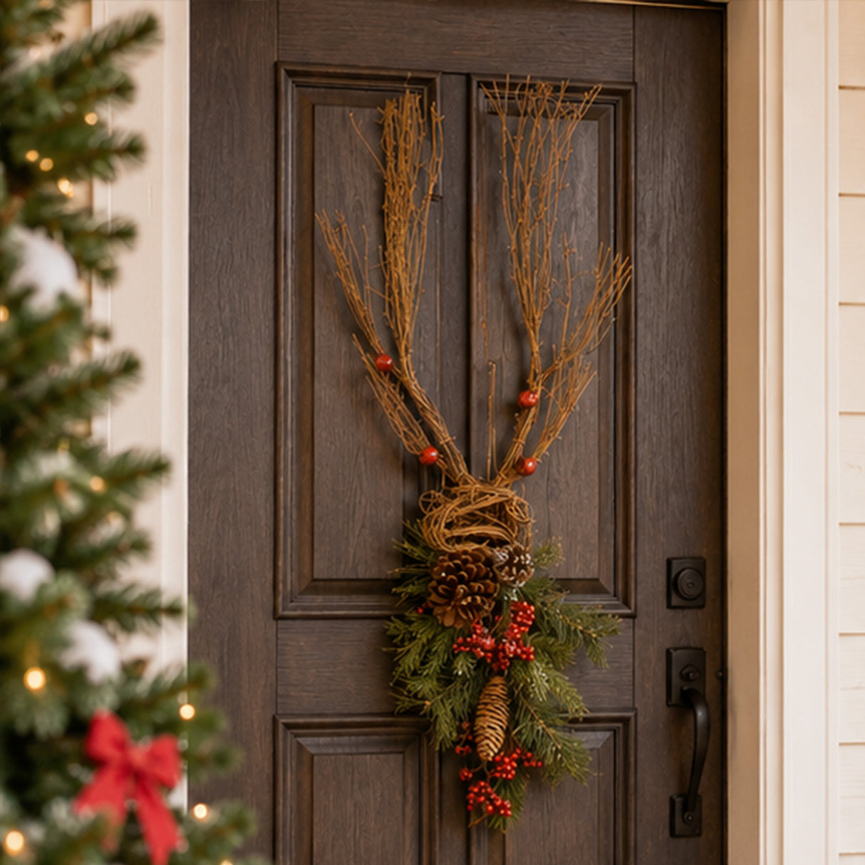 35IN Christmas Deer Wall Decoration with Antlers