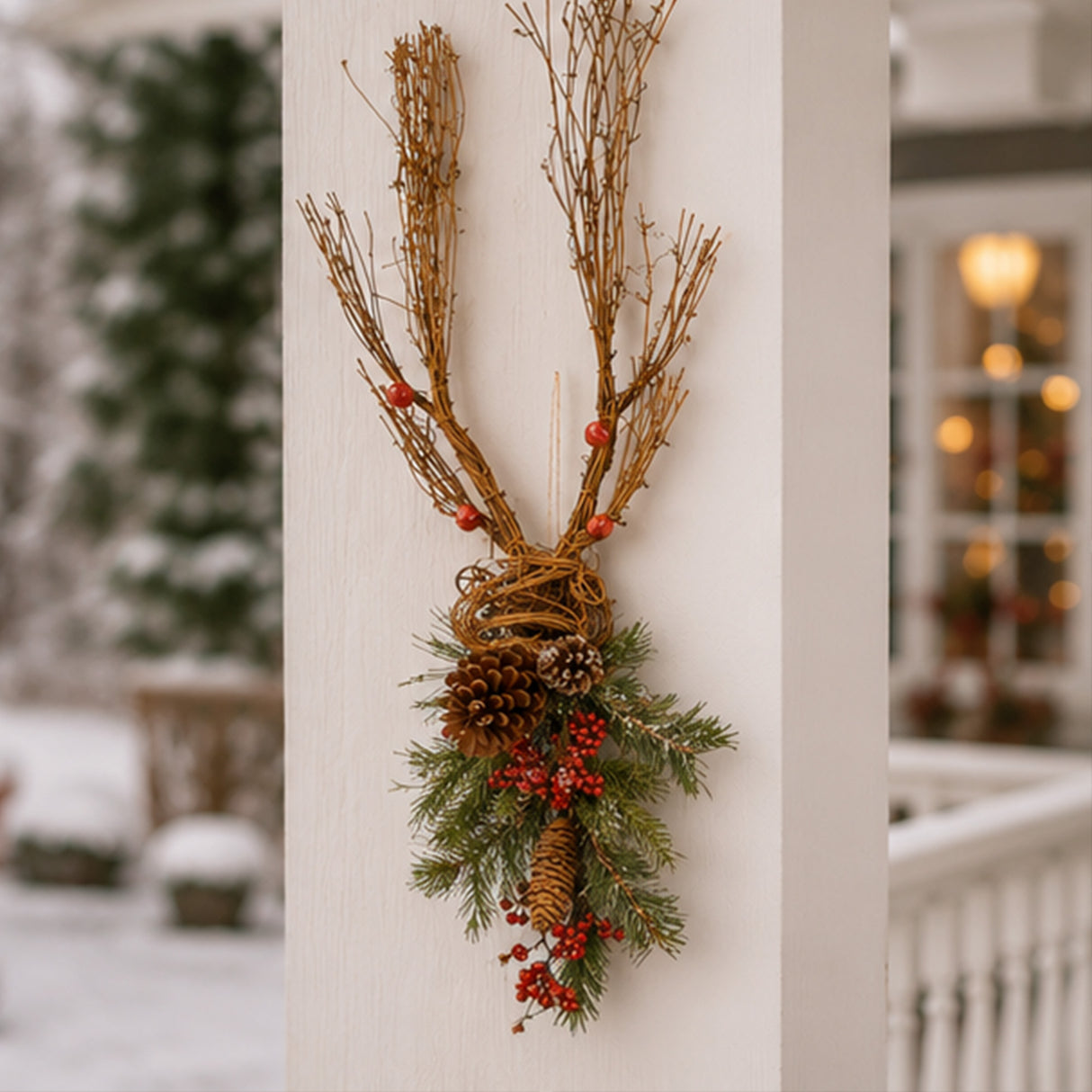 35IN Christmas Deer Wall Decoration with Antlers