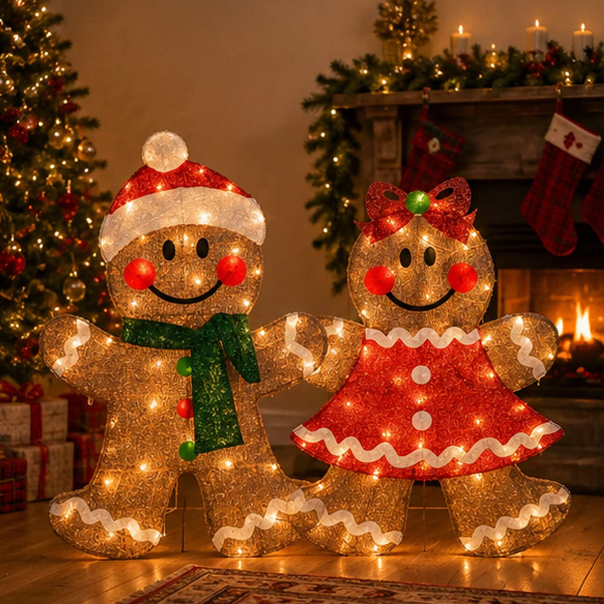 35IN Pre-Lit Gingerbread Cookie Couple Christmas Decoration Set