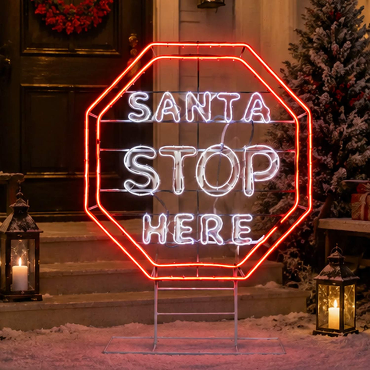 44IN Santa Stop Here LED Light Sign Neon Style Christmas Decor