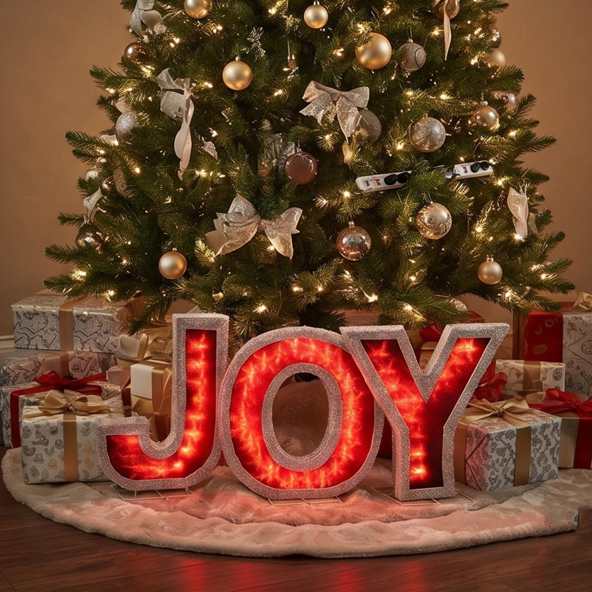 Pre-Lit LED JOY Christmas Decoration 55IN Color Changing Sign Plug-In