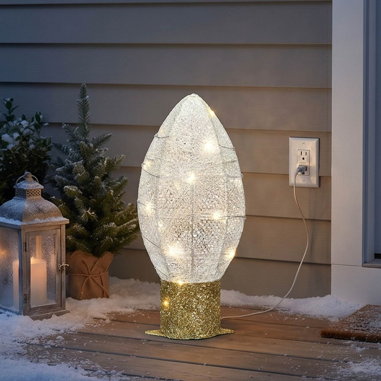20IN Pre Lit White Christmas Light Bulb LED Decoration