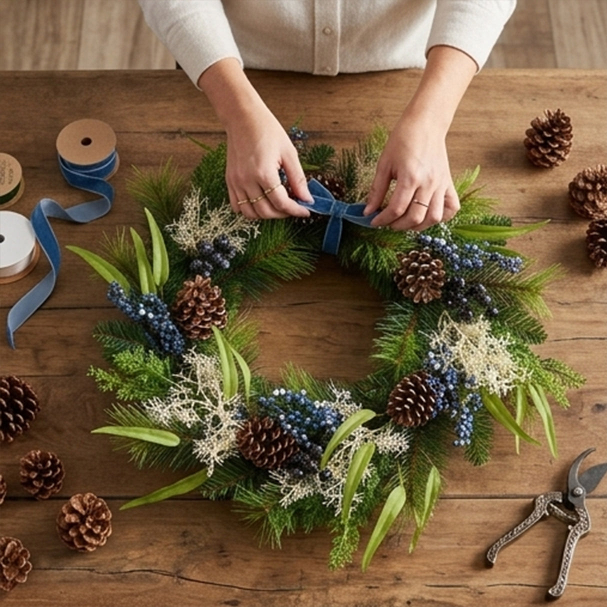 24IN Blueberry Fields Christmas Wreath with Pinecones
