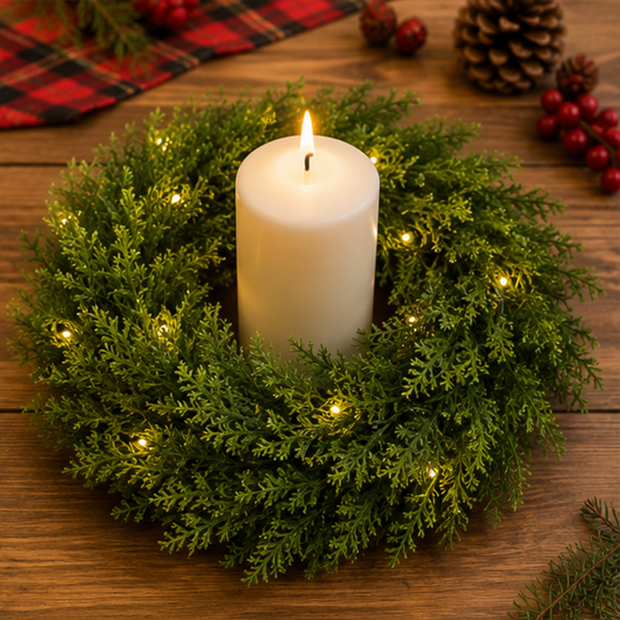 24 in. Arborvitae Artificial Green Wreath, Unlit Lifelike Evergreen Holiday Door & Wall Decoration