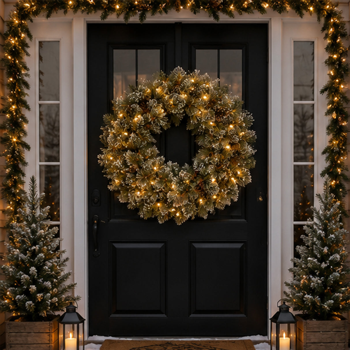 24IN Pre Lit Glittery Bristle Pine Wreath with Smart Twinkly LED Lights