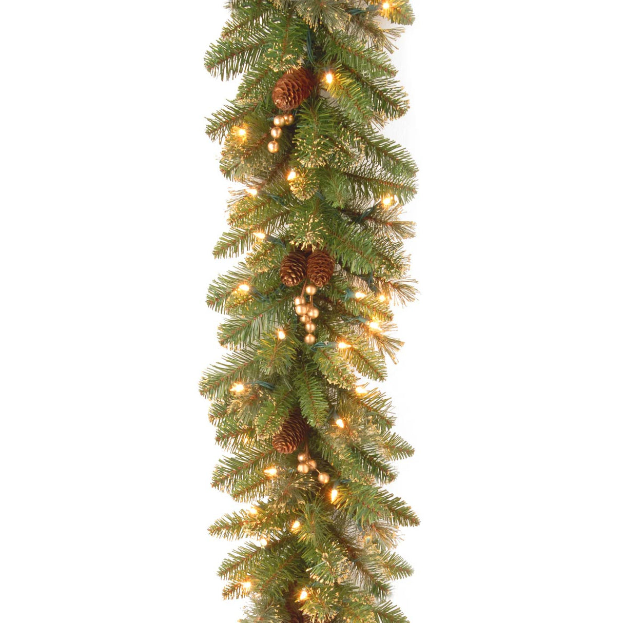 9FT Pre-Lit Glittery Gold Pine Garland with Clear Lights