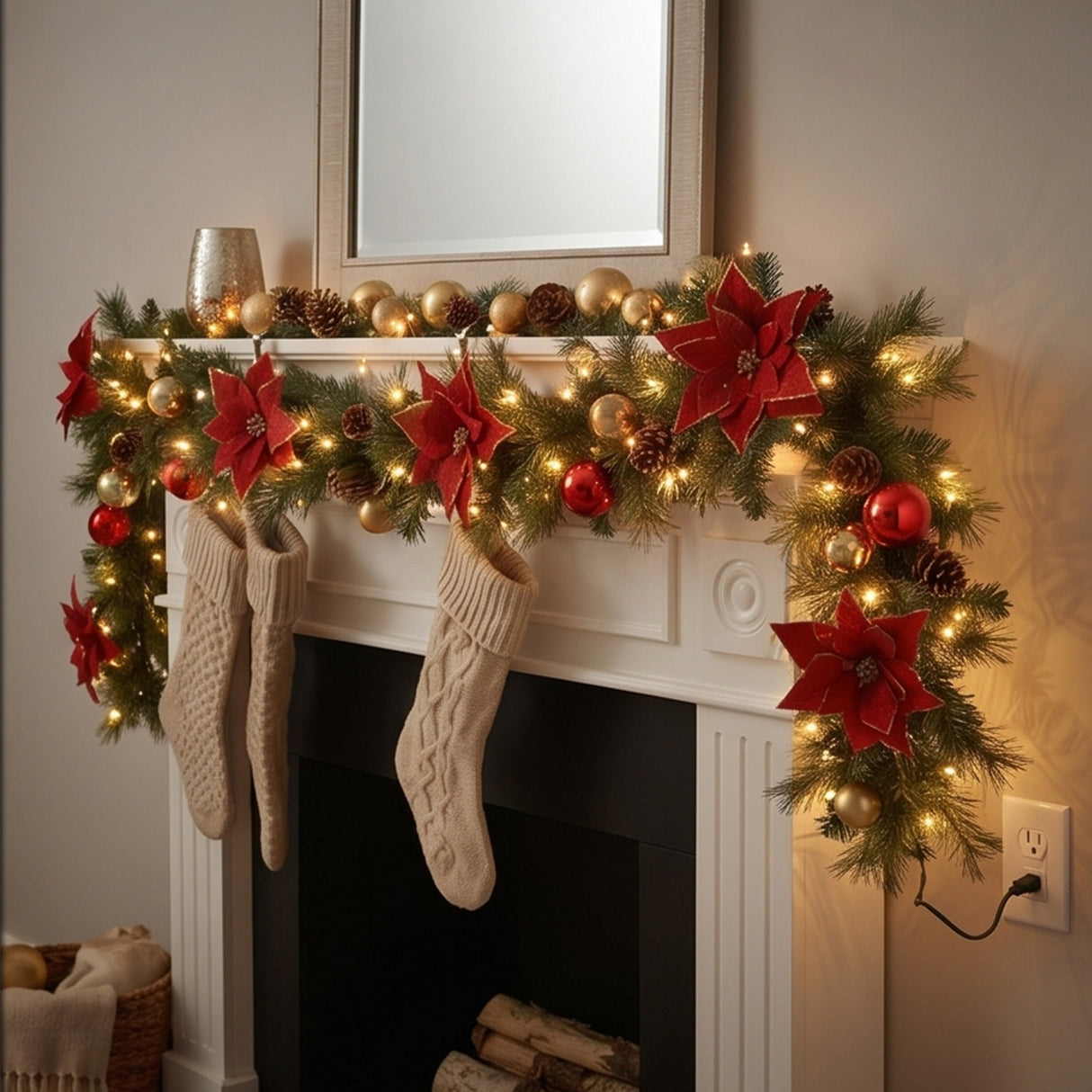 9FT Pre-Lit Decorative Collection Holiday Garland with Clear Lights