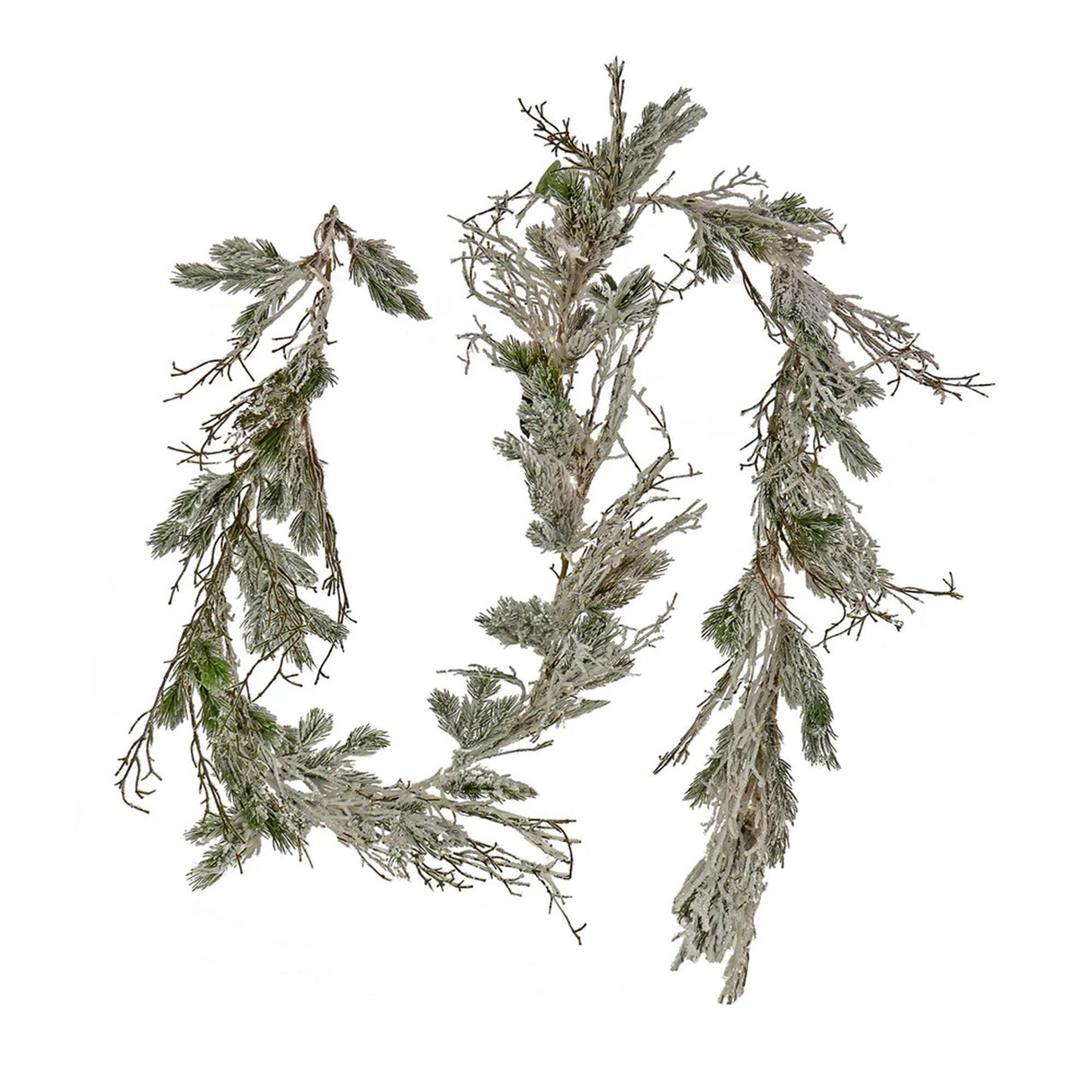 Pre-Lit Snowy Twig Garland with Warm White LED Rice Lights, 9 Foot