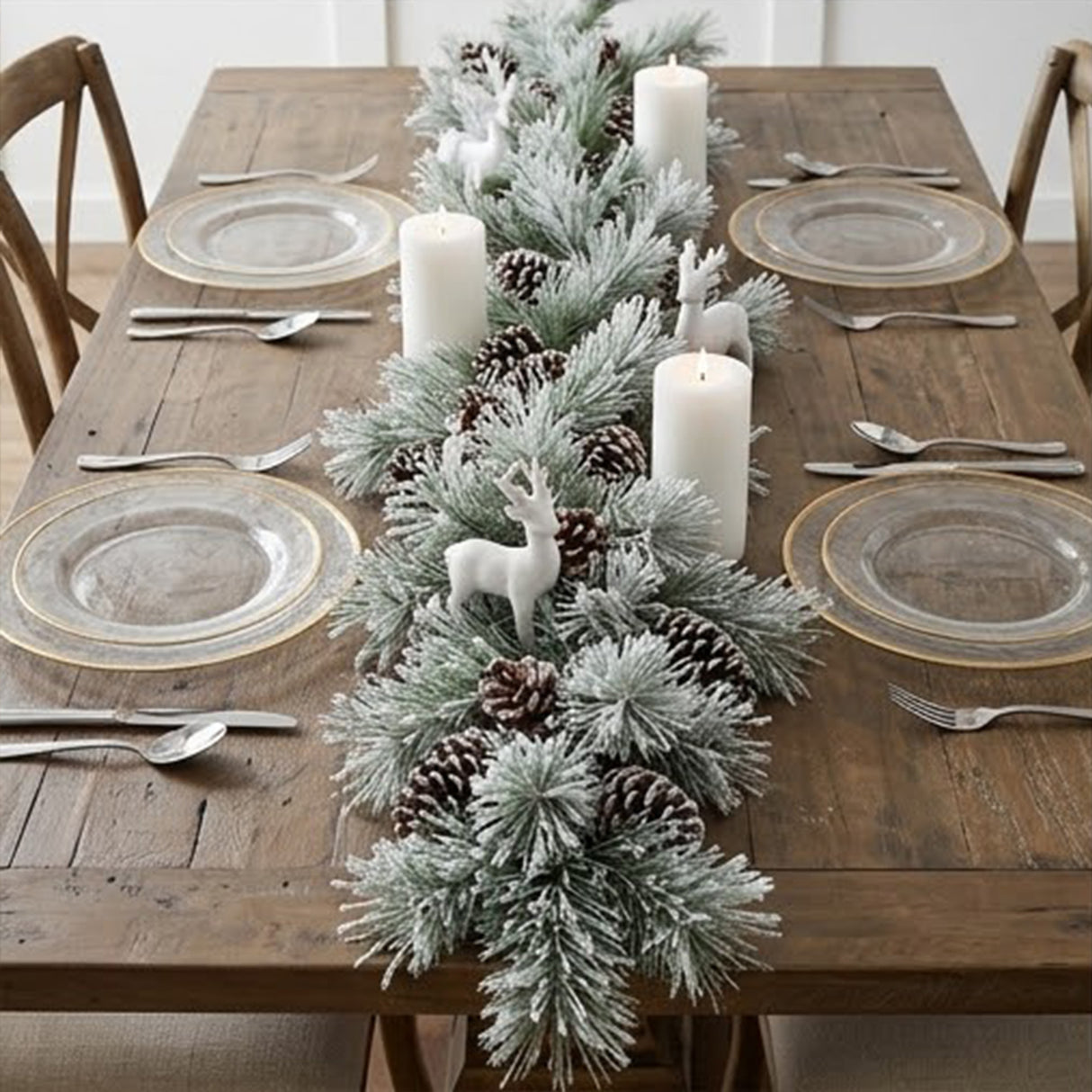 Snowy Pine Plastic Garland, 7 Foot Decorative Christmas Garland