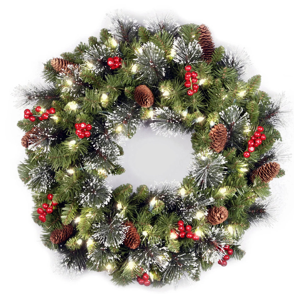 Pre-Lit Crestwood Spruce Wreath with Warm White LED Lights, 24 Inch