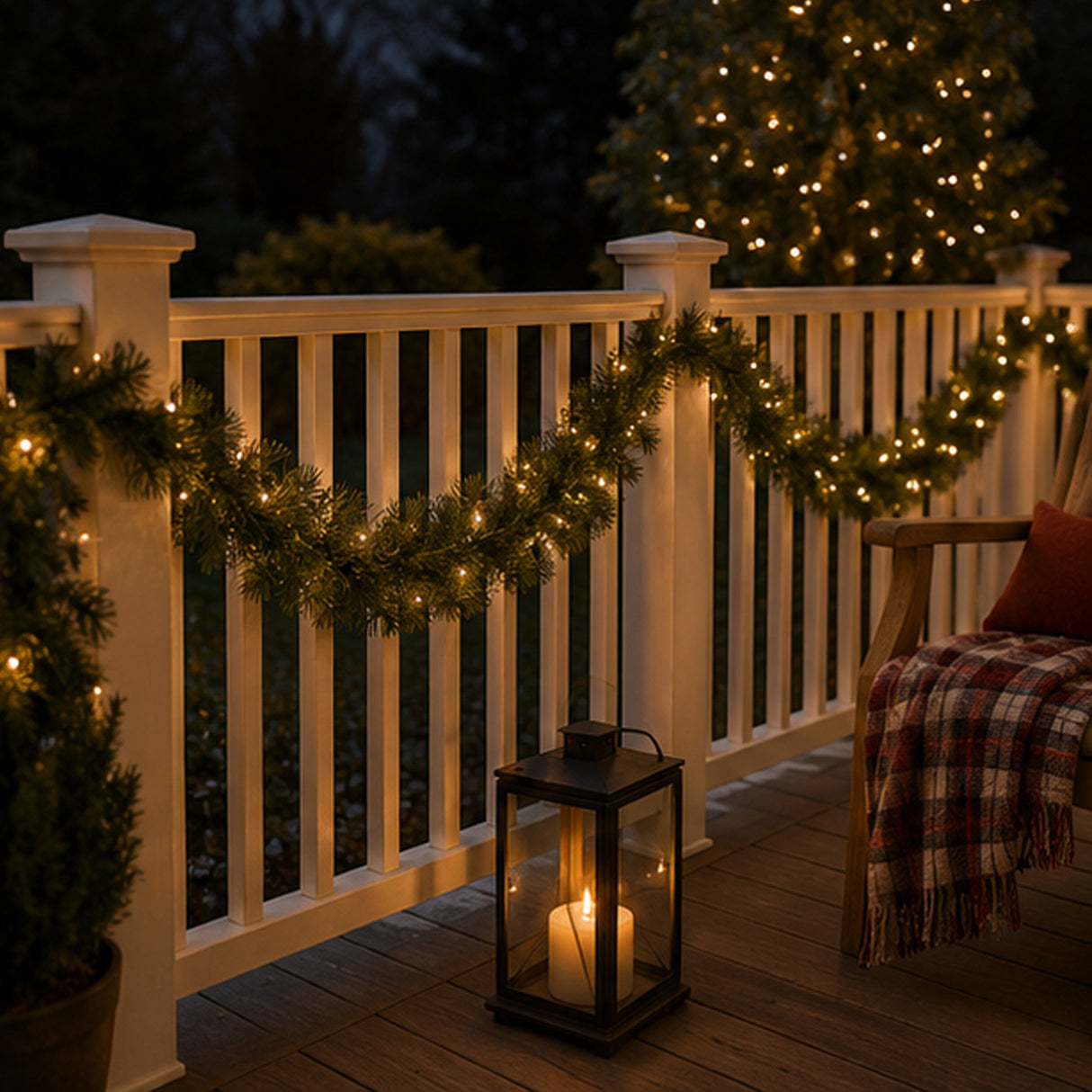 Winchester Pine Garland with Clear Lights, 9 Foot Pre-Lit Christmas Garland