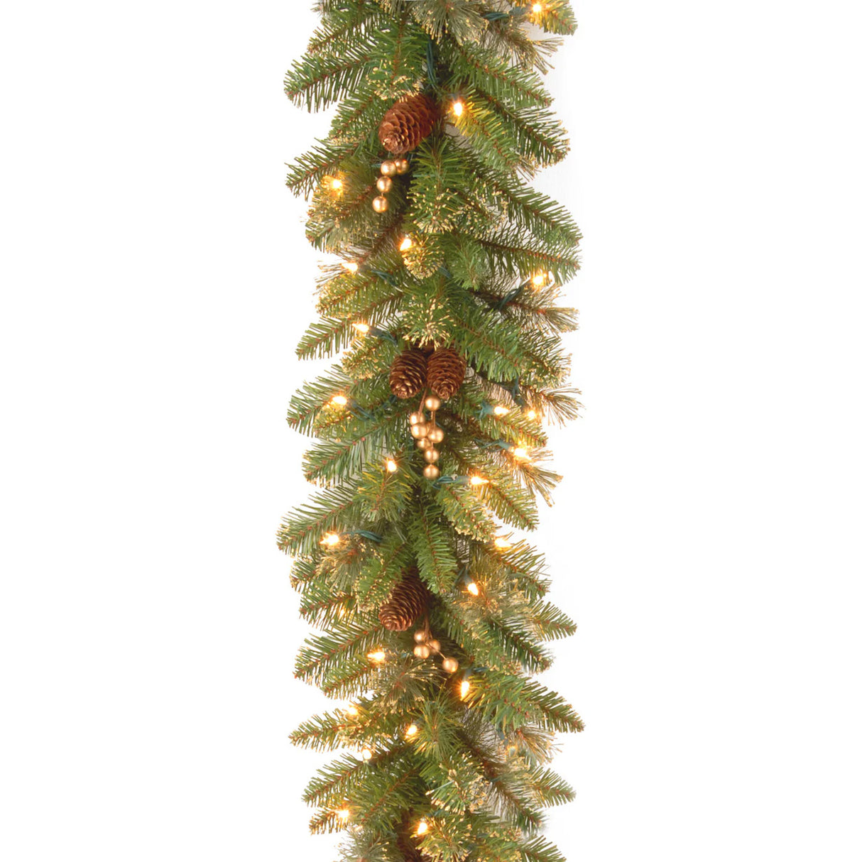 Pre-Lit Glittery Gold Pine Garland with Clear Lights, 9 Foot (Plug-In)