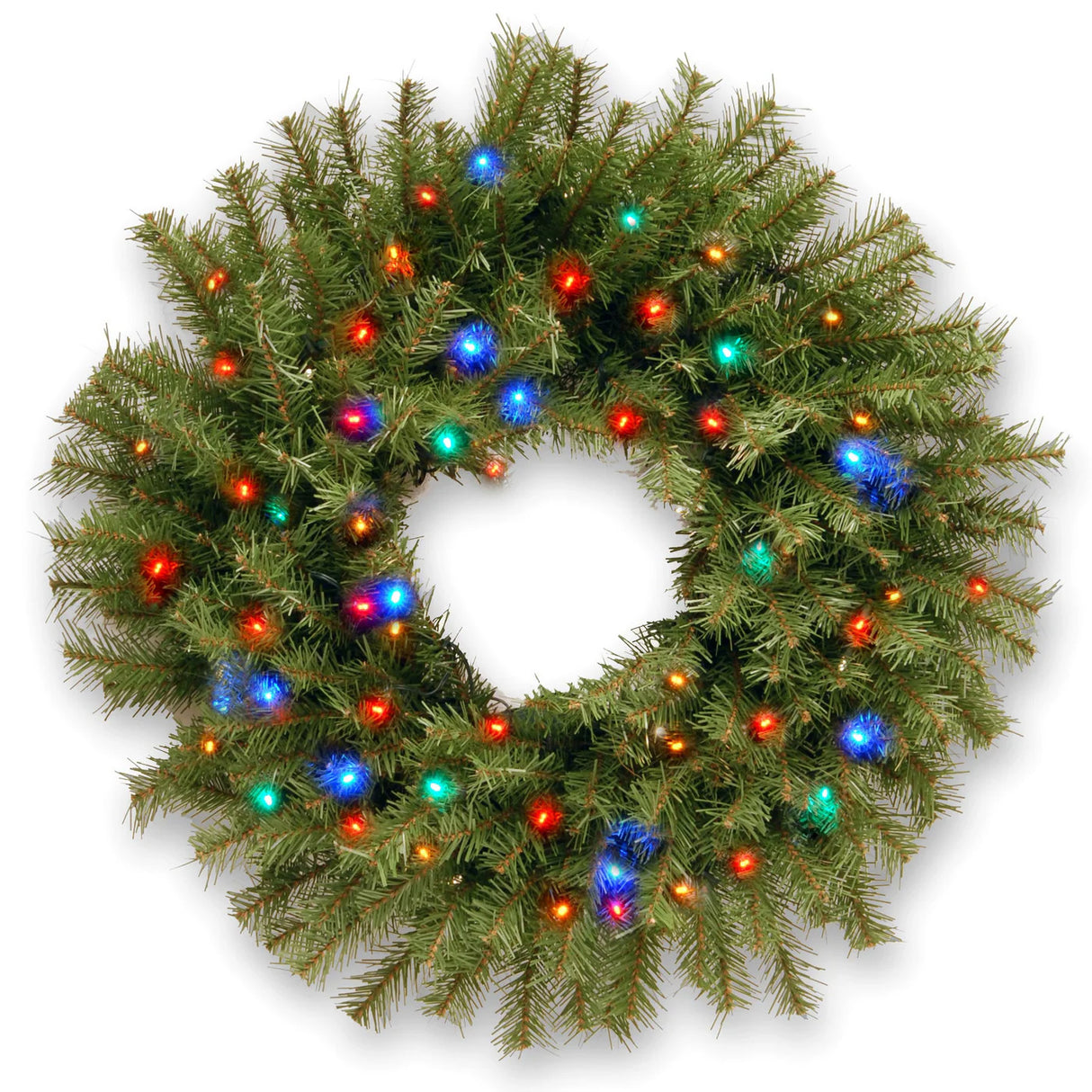 Pre-Lit Norwood Fir Wreath with Multicolor LED Lights, 24 Inch (Battery Operated)