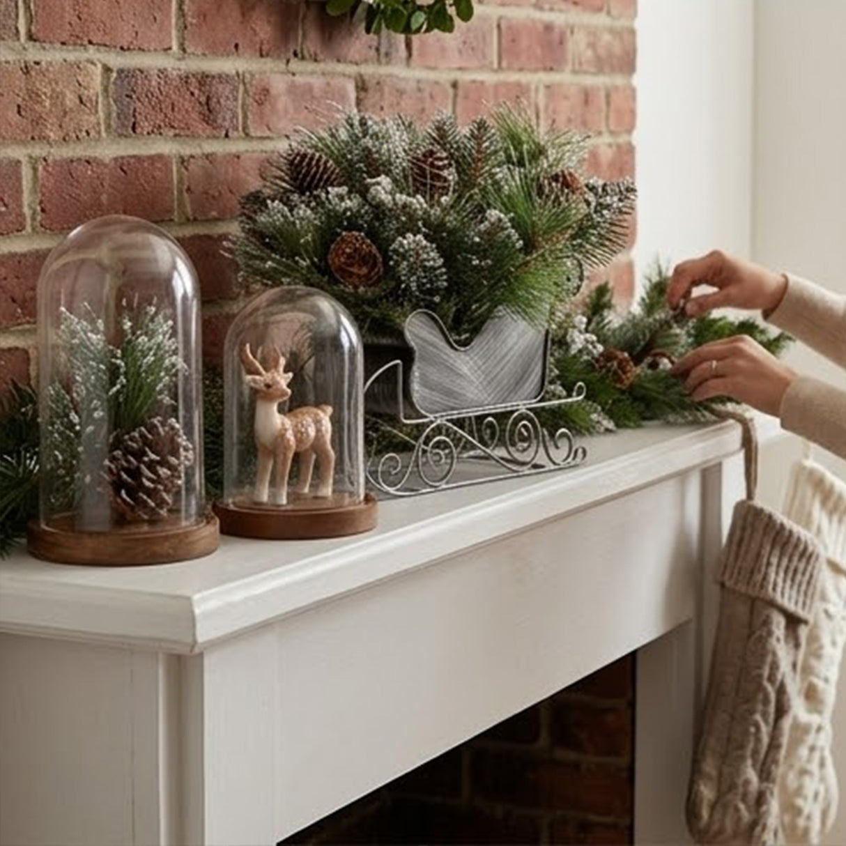Glittery Bristle Pine Decorative Sleigh Accent with Pinecones, 10 Inch