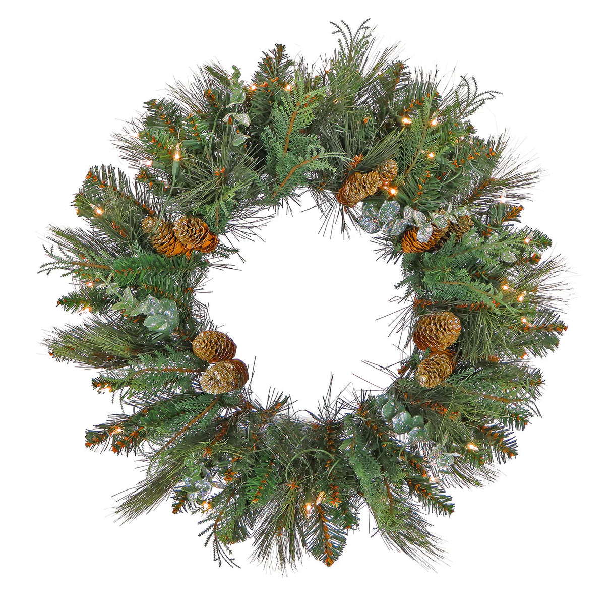 Pre-Lit North Conway Christmas Wreath with Clear Lights & Eucalyptus, 30 Inch