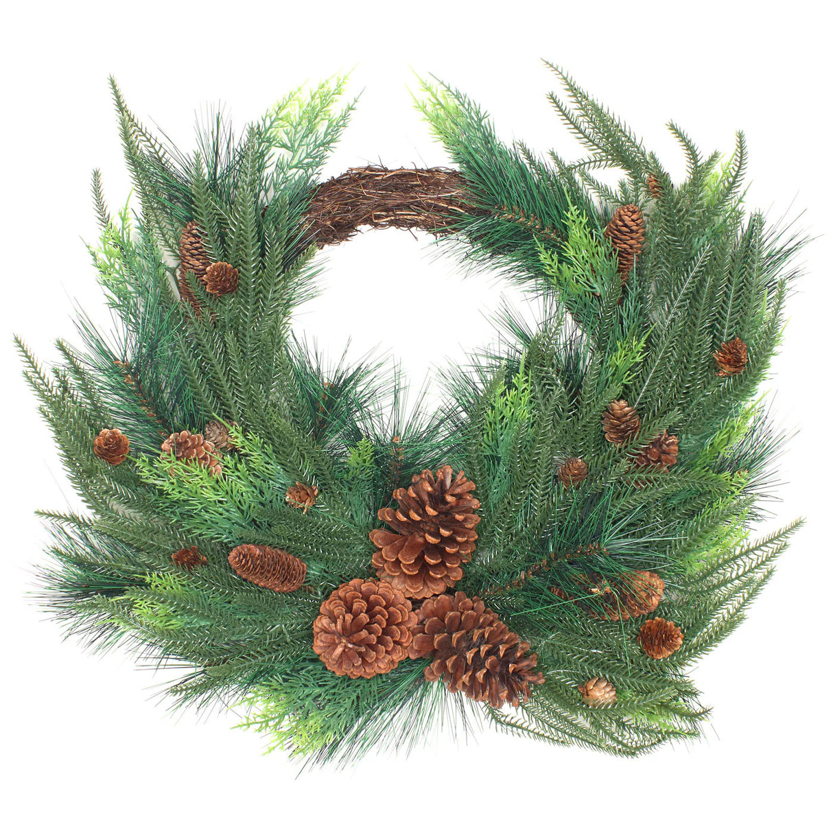 Mixed Bristle Pine Christmas Wreath with Pinecones, 26 Inch