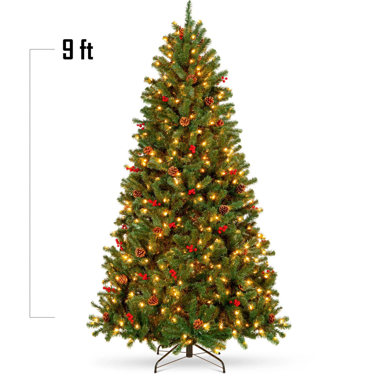 Pre Lit Pre Decorated Spruce Christmas Tree with Pine Cones and Berries