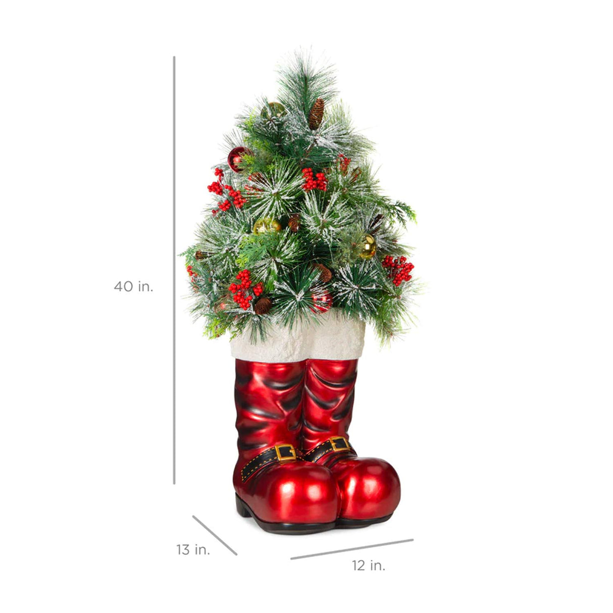 Santa Boots with Pre Decorated Christmas Greenery and Lights 40 Inch