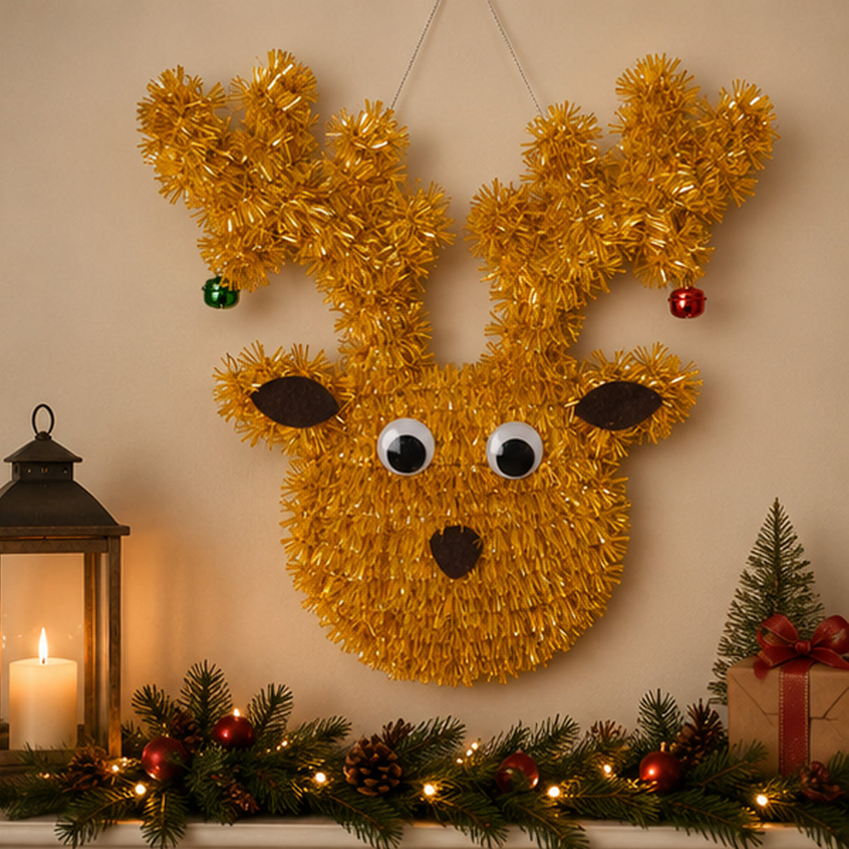 13 Inch Tinsel Reindeer Christmas Window Hanging Decoration