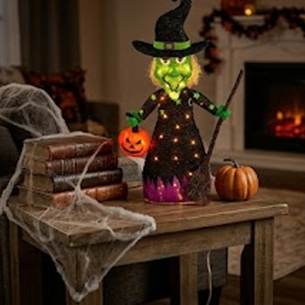39 in. Halloween Pre-Lit Green Witch Lawn Decoration with LED Lights Plug-In