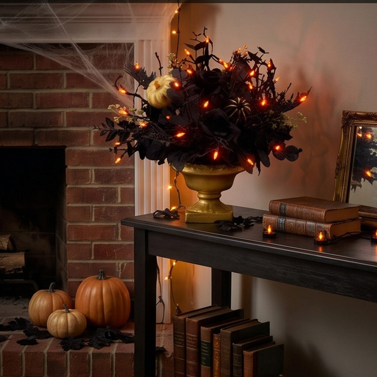 16 in Black Gold Chic Eek Halloween LED Centerpiece Decor