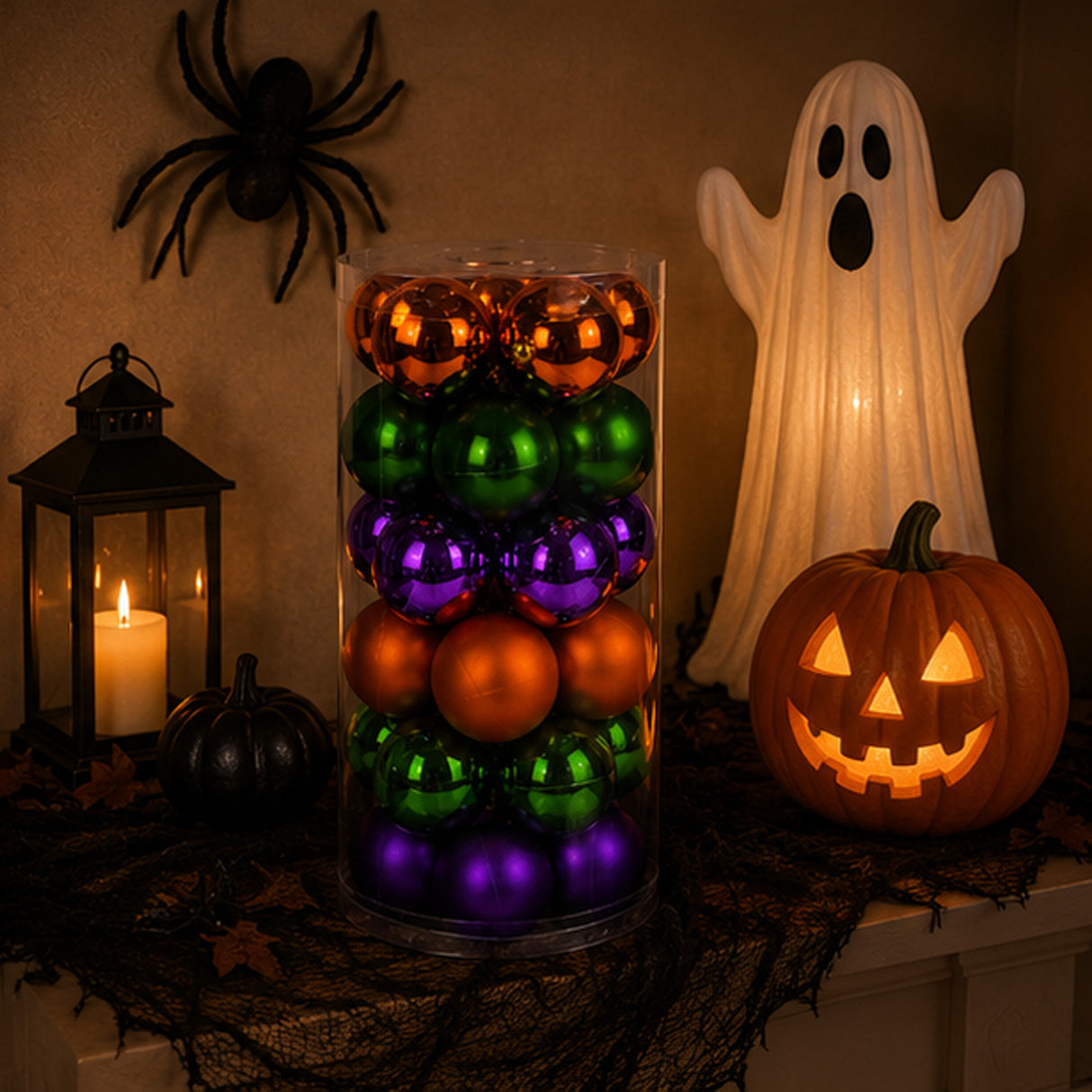 12 in 30-Piece Halloween Globe Ornament Set Orange Green Purple