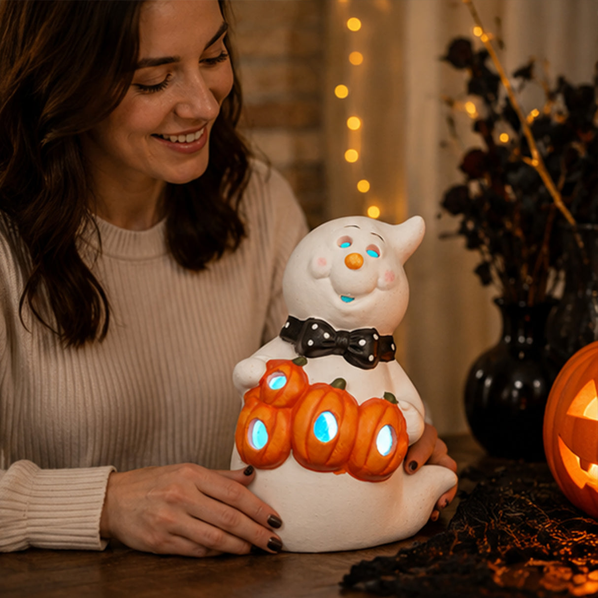 6IN BOO Smiling Ghost Halloween LED Tabletop Decor
