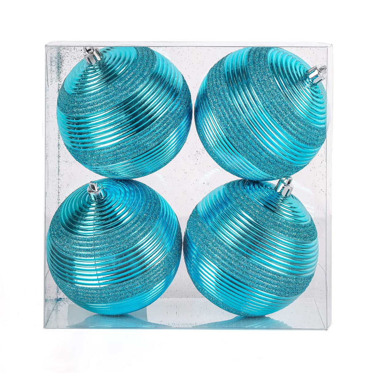 4-Piece Shatterproof Swirling Blue Glitter Christmas Balls