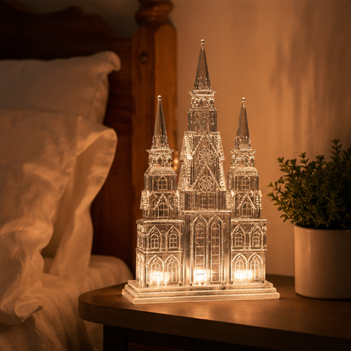 17IN Christmas Cathedral Figurine with Warm White LED Lights & Silent Night Music Indoor Decor