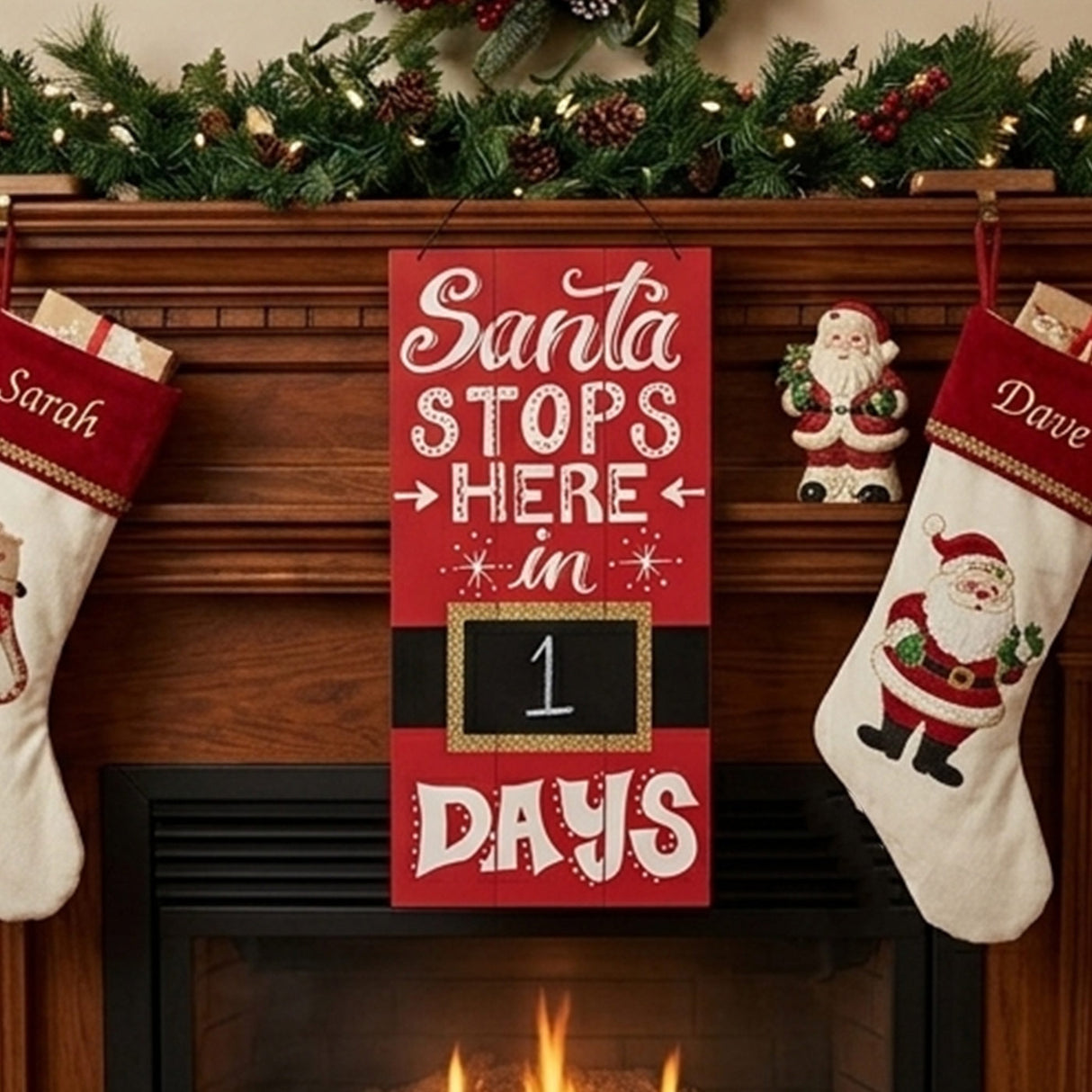 22IN Santa Countdown Chalkboard Christmas Wall Art Sign