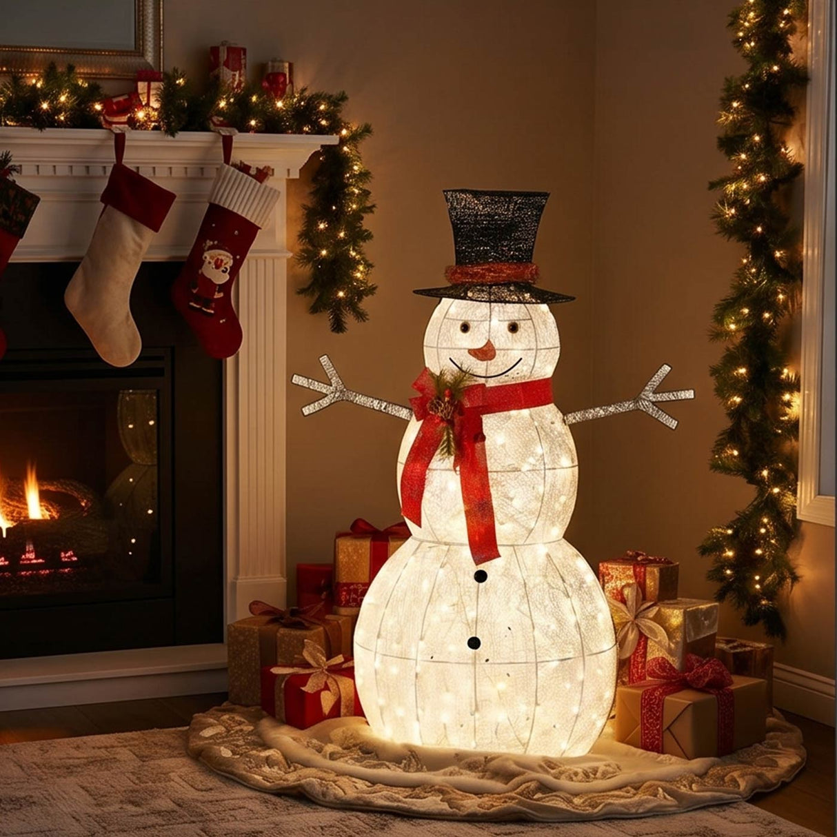 60IN Pre Lit Snowman Decoration with Warm White LED Lights