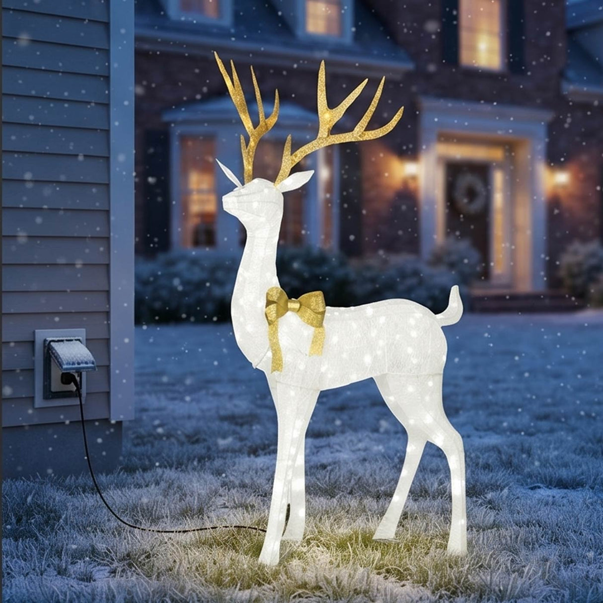 Pre Lit Crystal White Standing Buck with White LED Lights 18 Inch